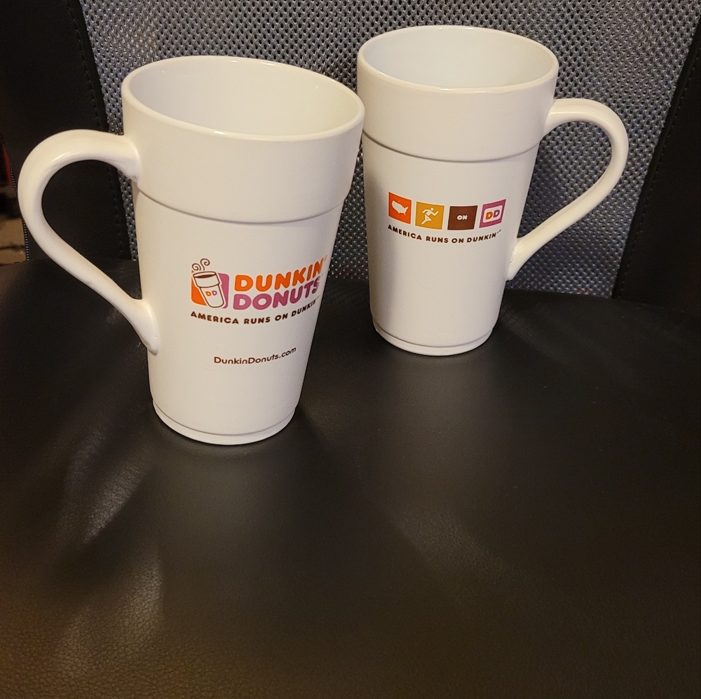 Set of 2 2013 Tall 16 Oz. Tall Classic Dunkin Donuts White Ceramic Coffe… - Picture 2 of 4